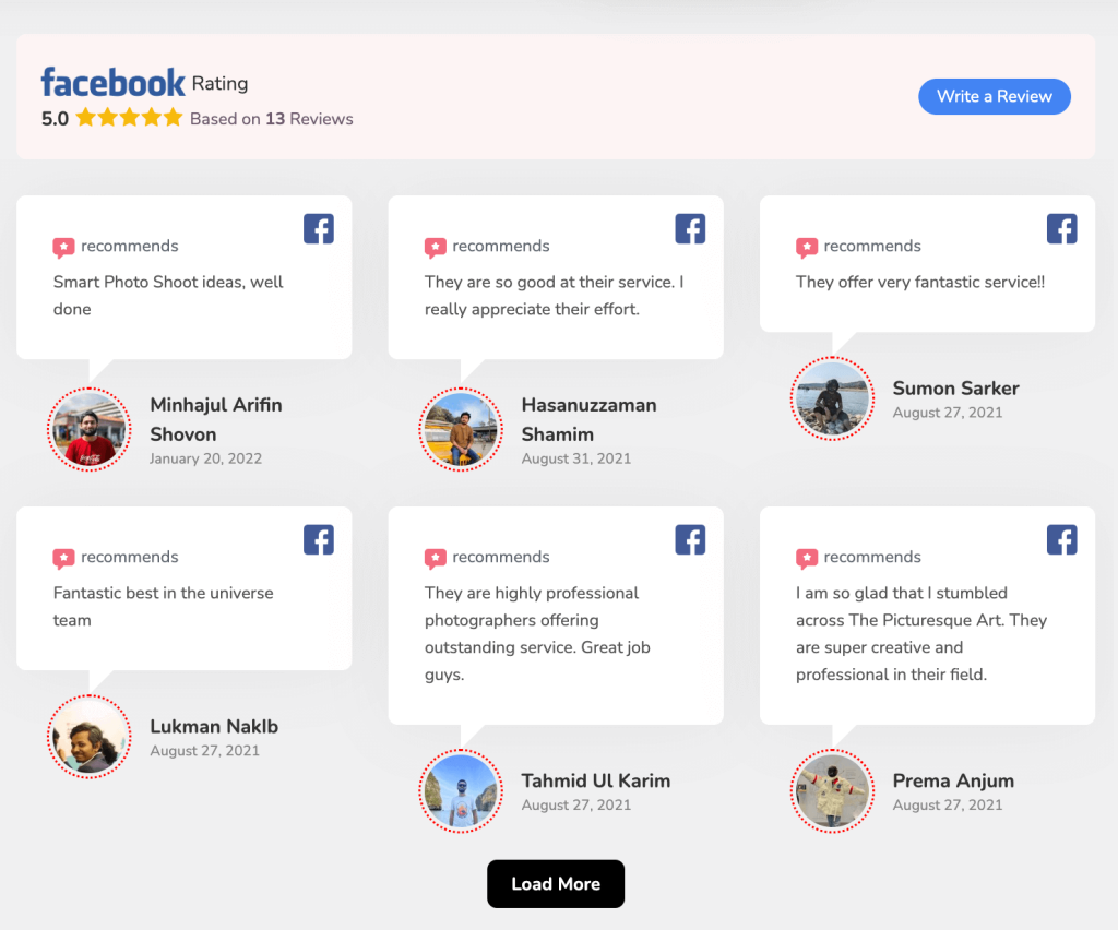 WP Social Ninja facebook review template